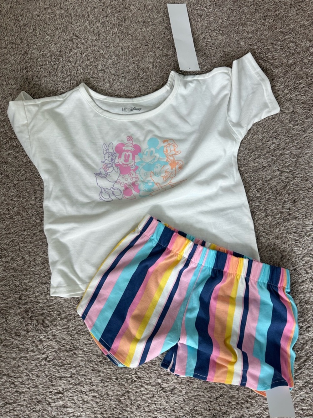 Gap Disney Pastel Mickey & Friends Tee and Striped Shorts Pajama Set - Size 6X